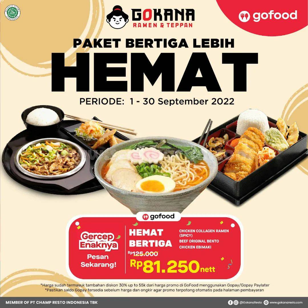 Promo GOKANA Paket Bertiga Lebih HEMAT cuma Rp. 81.250 dengan GOFOOD