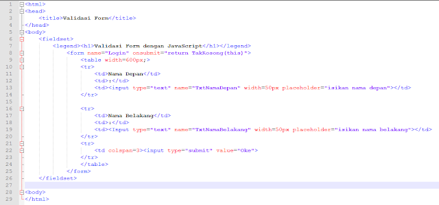 Validasi Form HTML dengan Java Script