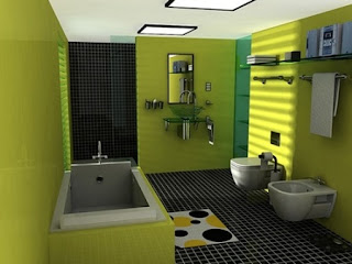 Baño decorado en verde gris