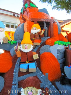 Snow White and the Seven Dwarfs LEGO sculpture at Disney
