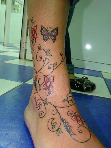 Womens Foot Tattoo Designs Flowers Sleeve tattoos Wing tattoos 