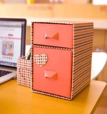 Cute decorative storage boxes with drawers from cardboard