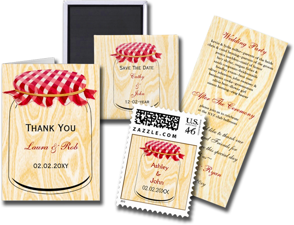  Country Gingham Cover Mason Jar Wedding Invitation