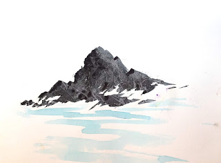 Example of using plastic wrap on rocks in watercolor 