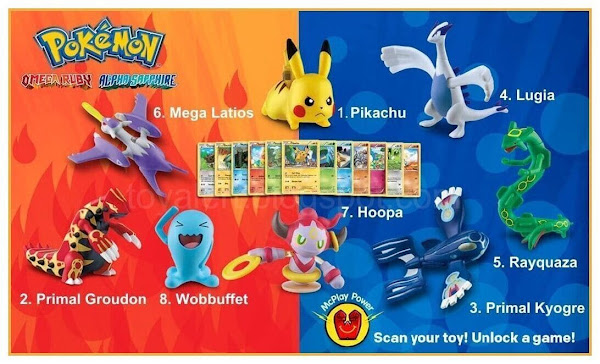 McDonalds Pokemon Toys 2015 US Set including Pikachu, Primal Groudon, Primal Kyogre,Lugia, Rayquaza, Mega Latios, Hoopa, Wobbuffet