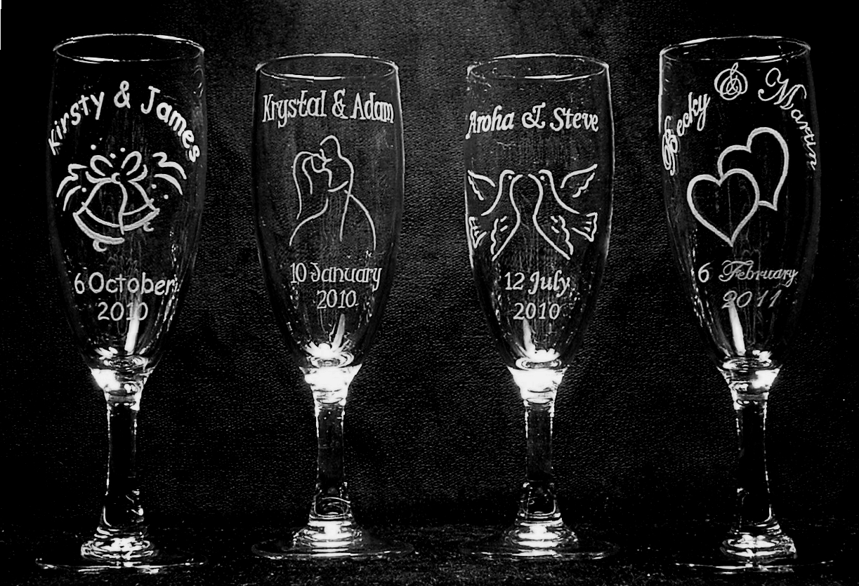 worded champagne glasses