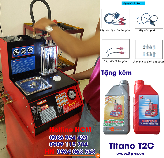 Titano T2C. Máy kiểm tra và súc rửa kim phun xe máy