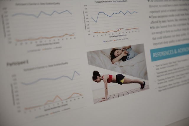 A section of someone's poster that shows a person exercising alongside graphs