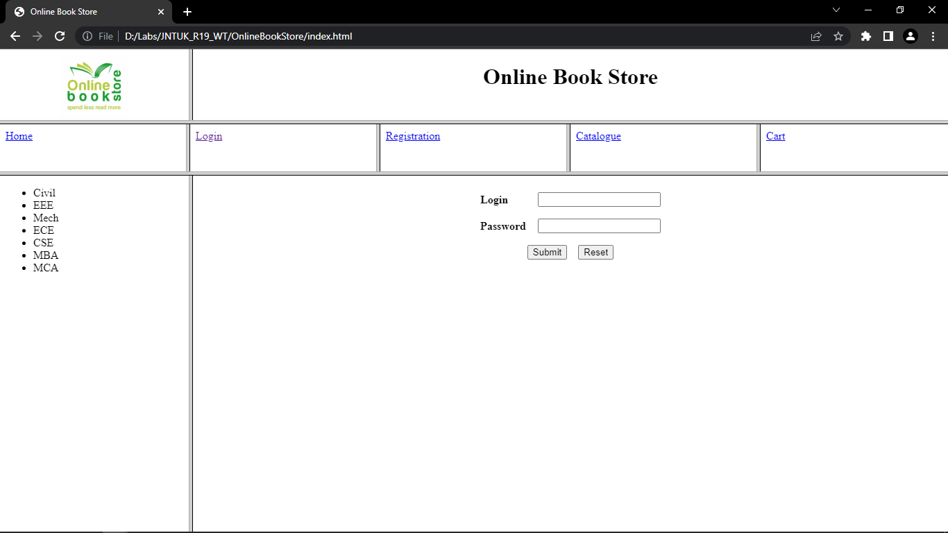 Book Store Homepage 