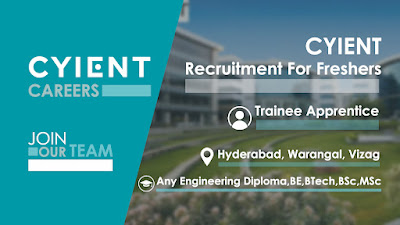 *Cyient Freshers Recruitment*  Trainee Apprentice | Hyderabad, Warangal, Vizag