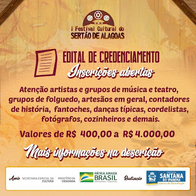 Prefeitura de Santana do Ipanema abre credenciamento para o I Festival Cultural do Sertão de Alagoas 