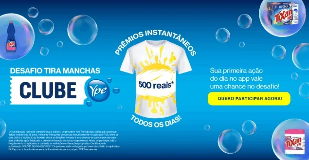 App Ypê 2025: R$500 todo dia no Desafio Tira Manchas
