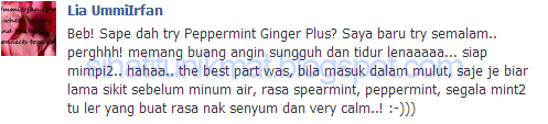 Testimoni Peppermint-Ginger Plus Shaklee