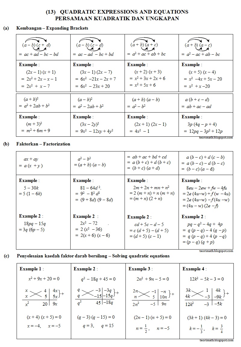 (13) Ungkapan Dan Persamaan Kuadratik (Quadratic 