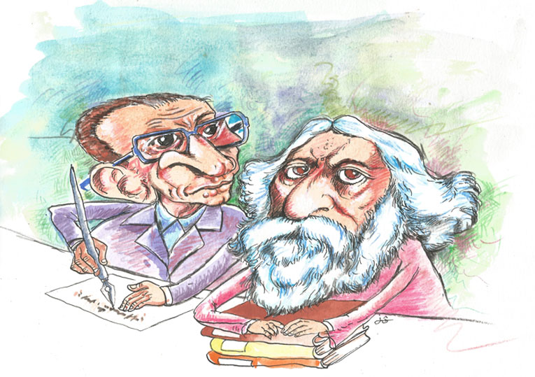 Tagore & Mahfouz .. Caricature by Joacir Xavier - Brazil