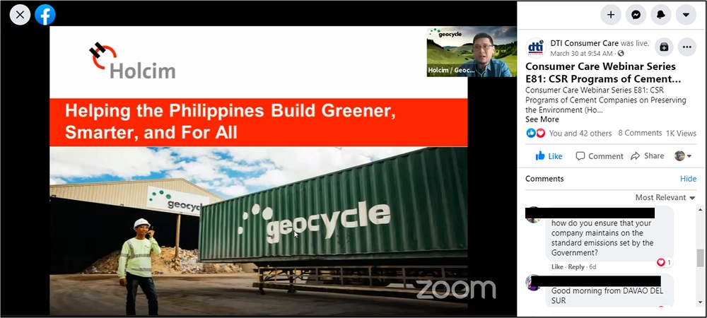 Holcim Philippines participated in the Department of Trade and Industry’s Consumer Care Webinar