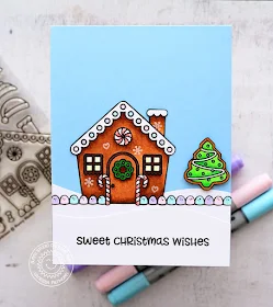 Sunny Studio Stamps: Jolly Gingerbread Snowy Hilltop Gingerbread House Card by Vanessa Menhorn