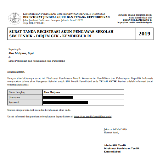  Username dan Password Login Simtendik (Sim Tendik) Untuk Cek SKTP Pengawas Sekolah