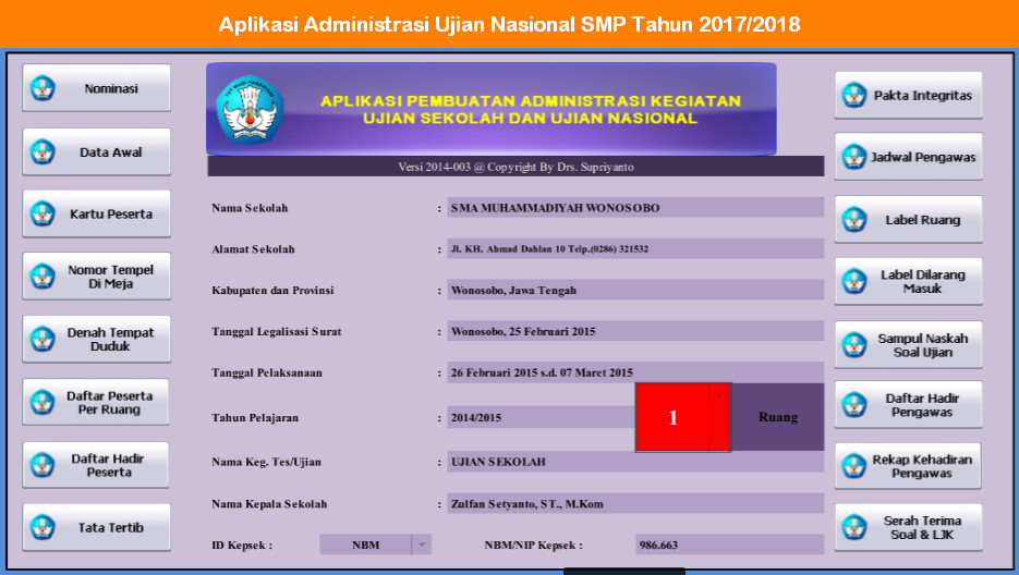 Aplikasi Administrasi Ujian Nasional SMP Tahun 2017/2018 