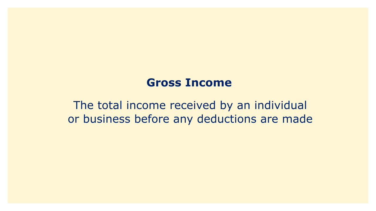 The total income received by an individual or business before any deductions are made.