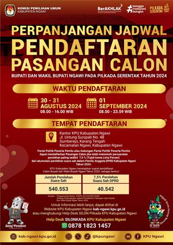 KPU Kabupaten Ngawi Resmi Mengumumkan Perpanjangan Jadwal Pendaftaran Paslon Pada Pilkada Serentak 2024