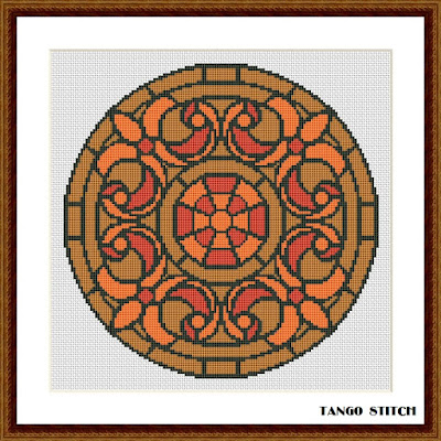 Stained glass mandala ornament cross stitch pattern - Tango Stitch