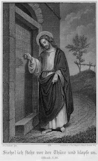 Jesus at the door and knocking door black and white drawing art image