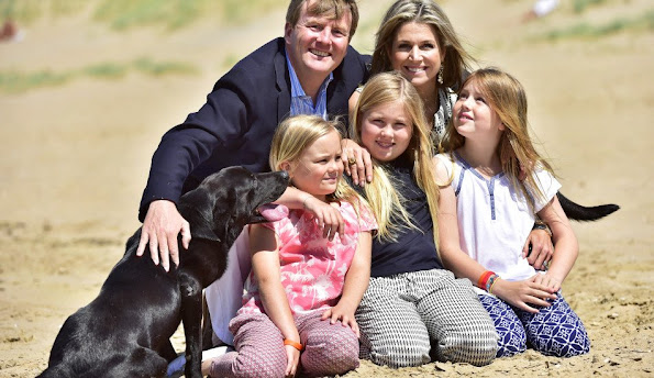 Queen Maxima and King Willem-Alexander, with Princess Amalia and Princess Alexia and Princess Ariane with dog Skipper