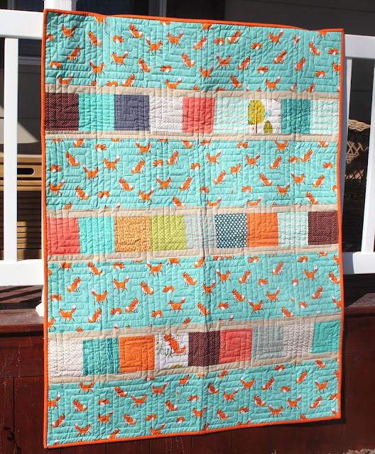 Colorblock baby boy quilt with fox fabric