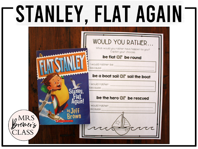 Flat Stanley Flat Again book study activities unit with literacy printables, reading companion activities, comprehension worksheets for First Grade and Second Grade