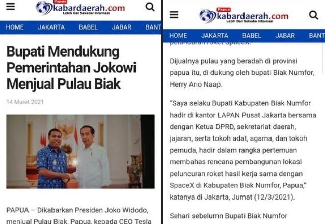 Terkati Berita “Jual Pulau Biak,” Herry Ario Naap Bantah Diwawancarai Kabardaerah.com
