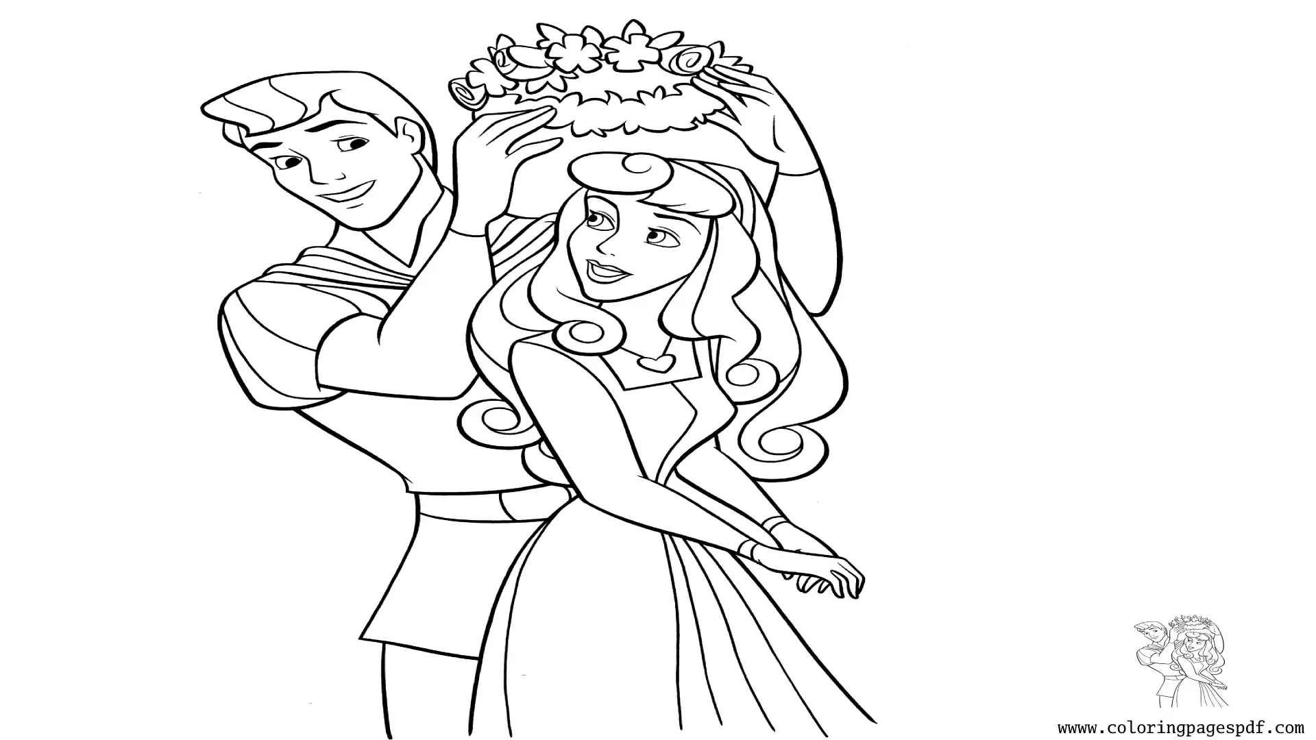 Coloring Page Of A Princess Getting A Flower Crown From A Prince