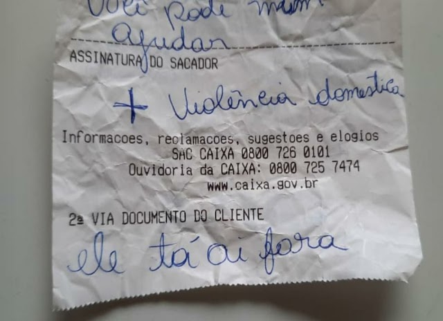 Vítima de violência doméstica escreve bilhete com pedido socorro em agência bancária no DF: 'Ele tá aí fora'