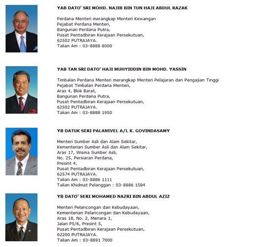 Senarai Nama  dan Alamat Menteri Kabinet Malaysia  2020