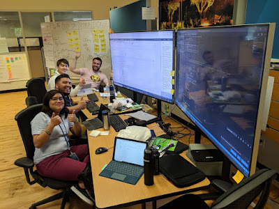 Those people doing #MobProgramming. They are unit testing, refactoring to patterns, and deploying their own infrastructure! What are they working on?? "Oh Those are the interns!"