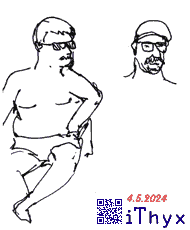 Два наброска мужчин в чёрных очках на пляже. Автор рисунка: художник iThyx