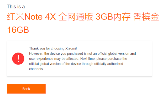 Xiaomi phone verification message for non-global version