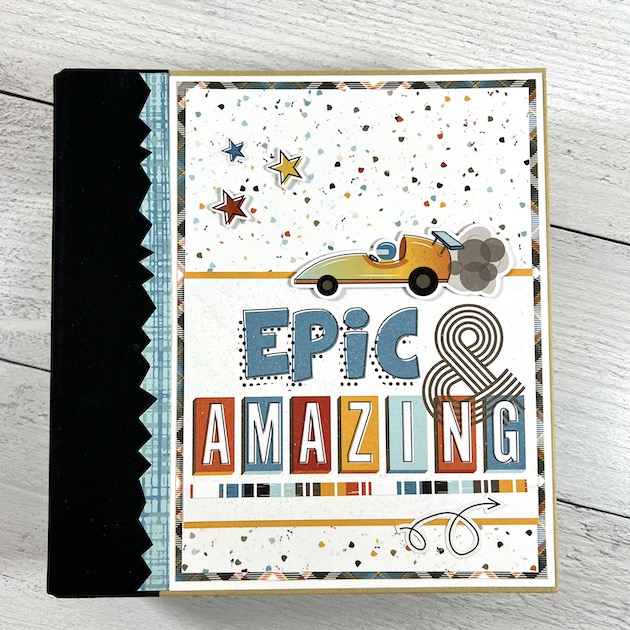 Epic & Amazing Scrapbook Album for boys with race cars, dinosaurs, and sports