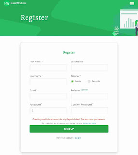 Nairaworkers sign up pages