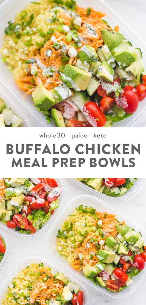 This Whole30 buffalo chicken ranch meal prep is Whole30 meal prep perfection! Totally loaded with flavor, protein, healthy fats, and fiber, this Whole30 meal prep is the best way to go into lunch swinging. With cauliflower rice and homemade ranch dressing, this Whole30 buffalo chicken ranch meal prep is one of my very favorite Whole30 meal prep recipes for sure. #whole30 #mealprep #lowcarb #cleaneating
