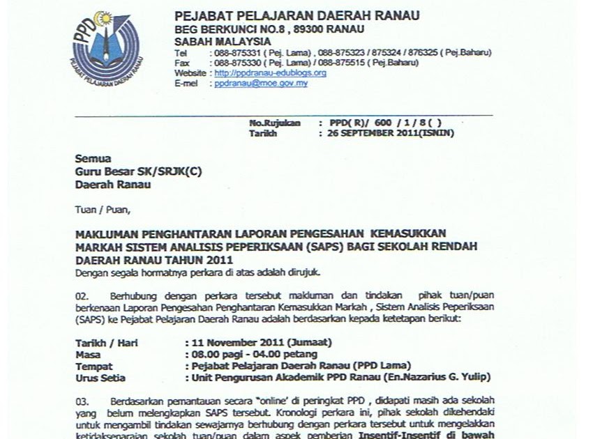 Surat Rasmi Sekolah Rendah - Contoh Rim