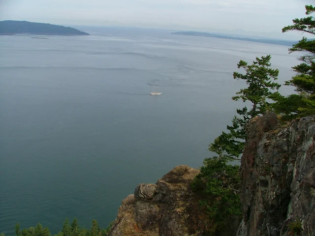 View of Rosario Strait and Eagle Bluff summit on Cypress Island in the San Juan islands area