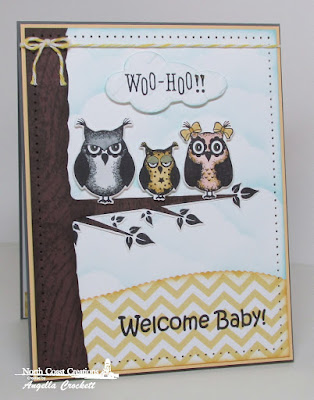 NCC Who Loves You?, NCC Custom Owl Family Dies, ODBD Noah's Ark, ODBD Wood Background, ODBD Custom Clouds and Raindrops Dies, ODBD Custom Leafy Edged Borders Dies, Card Designer Angie Crockett