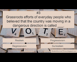 Grassroots efforts of everyday people who believed that the country was moving in a dangerous direction is called ___. Answer choices include: Realism, Progressivism, Regressivism, Surrealism