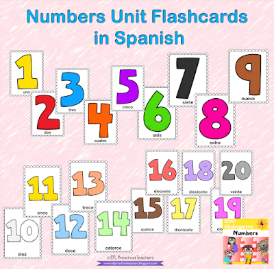 Numbers Flashcards from 1 to 20 in Spanish