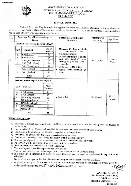 NAB jobs 2022 for all district of pakistan - nab jobs advertisement 2022