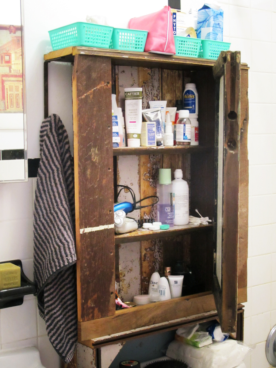 brooklyn to west: A Brooklyn Bathroom - A tall medicine cabinet made of one hundred percent reclaimed materials  (well, except for the screws I guess). The wood came from a dumpster and  used to be ...