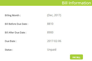 1. Go to https://www.ptcl.com.pk/Customer/PublicBill_Payment 2. Select your Service that is PTCL landline bill, Telephone & Internet Setup Charges, EVO, VFone, OTT Prepaid, EVO Prepaid, EVO Wingle and Ufone 3. Select PTCL Landline / Vfone Prepaid 4. Select your Area Code from Drop Down list 5. Enter your Landline Number 6. Click on Inquire Bill 7. See your Current Bill with Billing Month, Bill Before Due Date, Bill After Due Date, Due Data, Status of Payment Paid or Unpaid