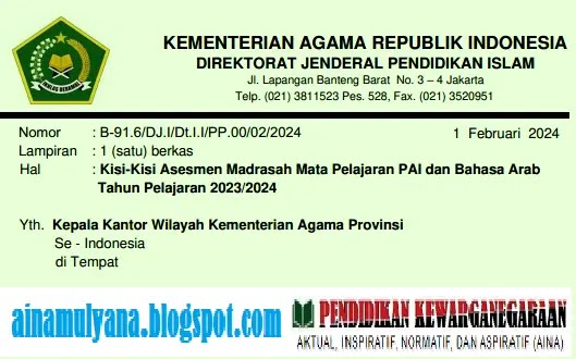 Kisi-Kisi Soal Asesmen Madrasah (AM) Tahun 2024 Tahun Pelajaran 2023/2024