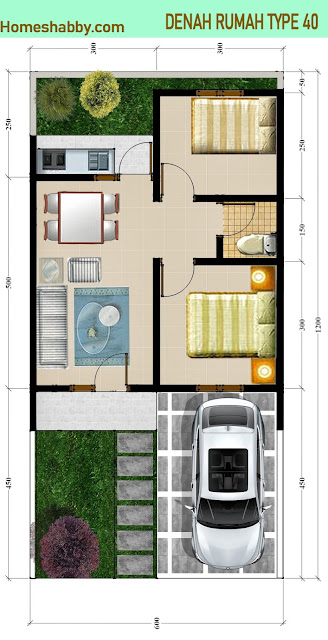 Desain Dan Denah Rumah Minimalis  Type 40 Dengan Ukuran 